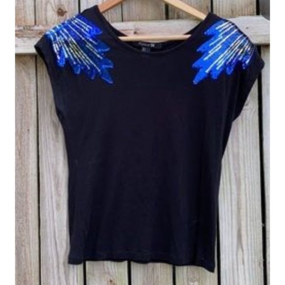 Shirt blouse tunic tee sequins black blue - Picture 5 of 9